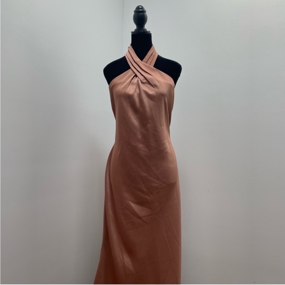Anthropologie- BHLDN Ruby Twist Halter Neck Satin Gown Maxi Dress Sedona Size 12 - Picture 4 of 11